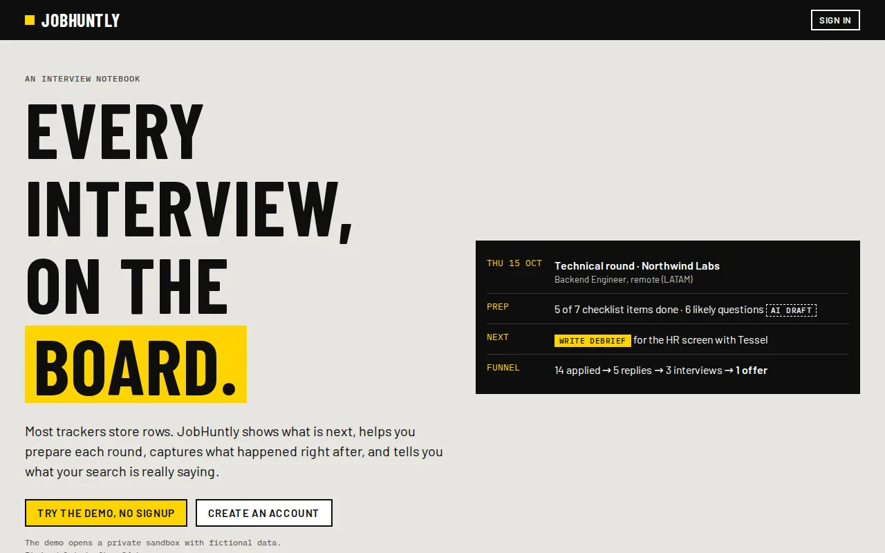 JobHuntly: a screenshot of the live project