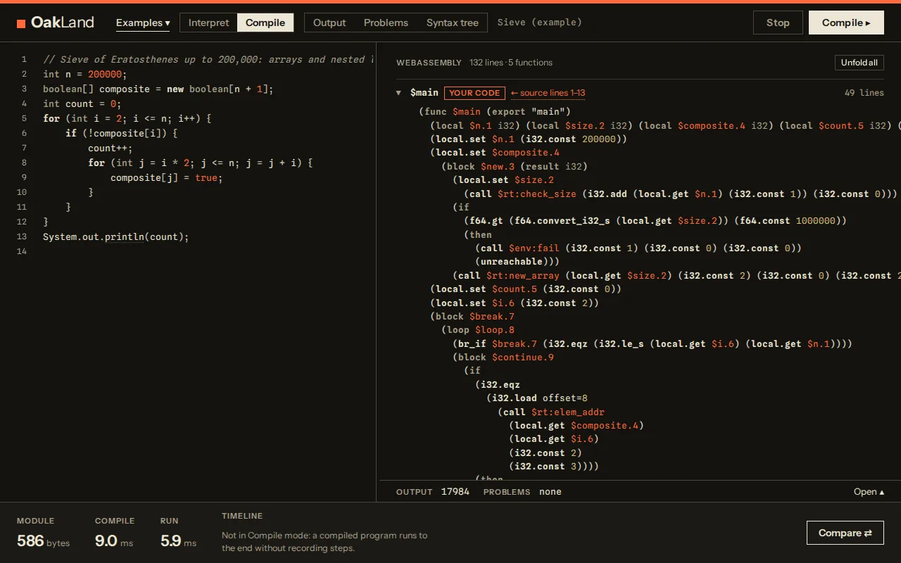 OakLand: a screenshot of the live project